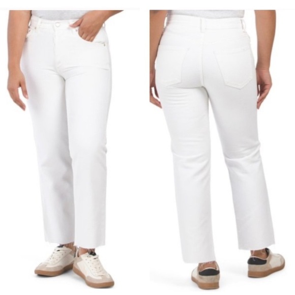 NWT 28 TRIARCHY High rise straight buttonfly raw hem organic coastal ankle denim